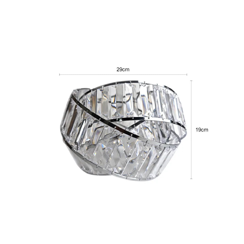 Crystal ceiling lamp with dimensions on a white background