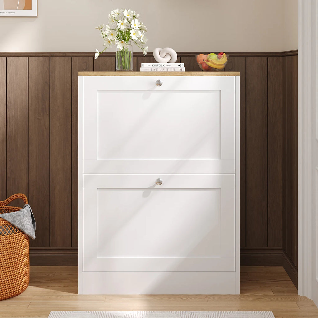 White 2-Drawer Flip-Down Shoe Cabinet