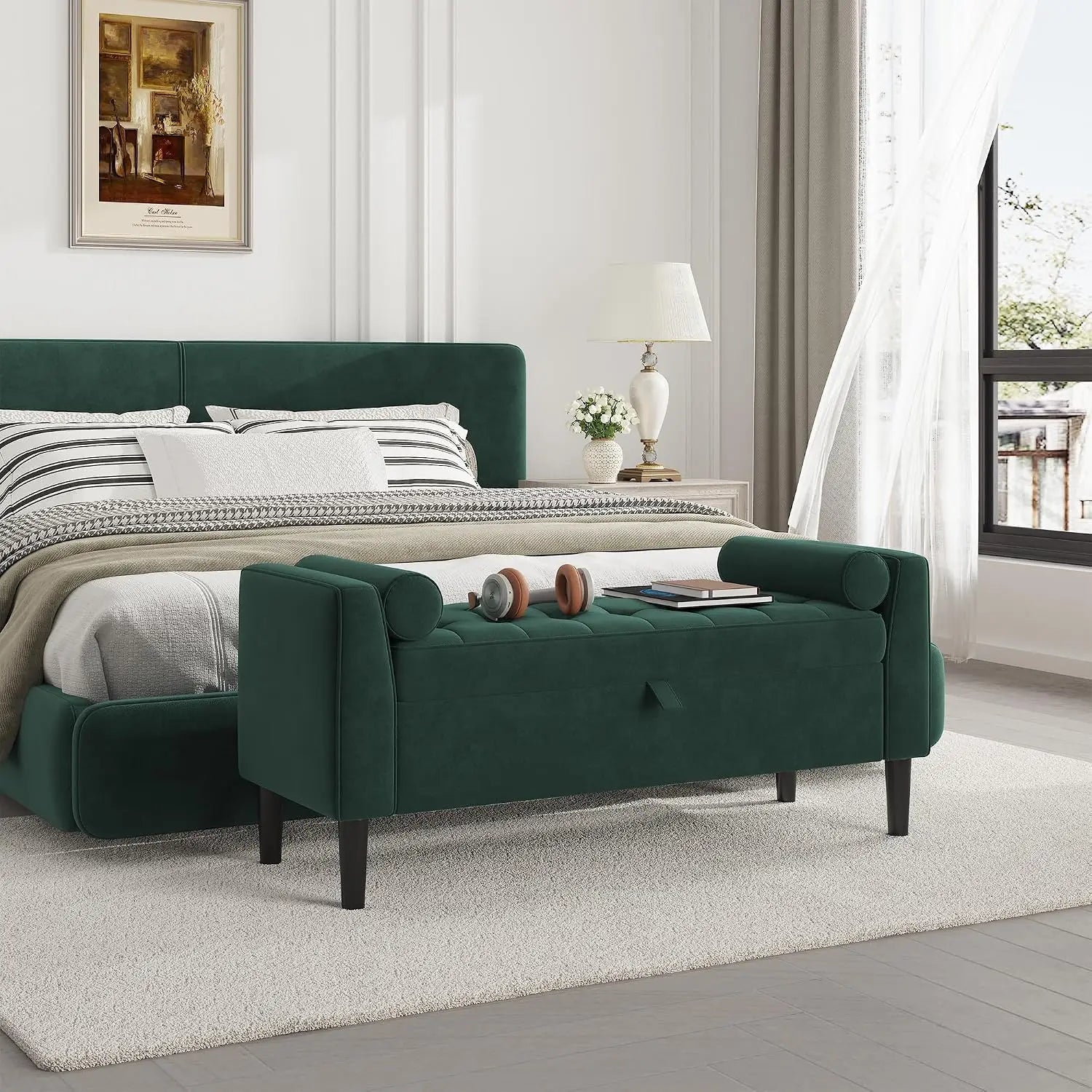Harrington Upholstered Storage Bench with Arms