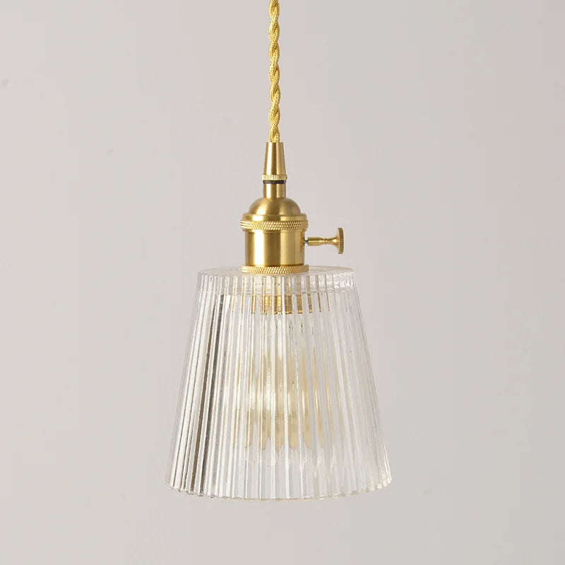 Vintage Ribbed Glass Pendant Light with Brass Finish