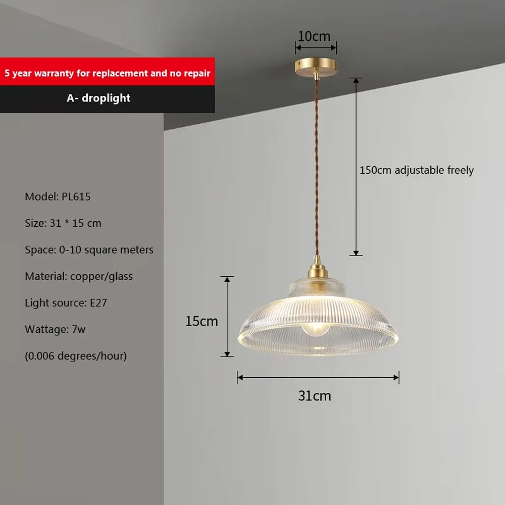 Pendant light with dimensions and specifications on a gray background