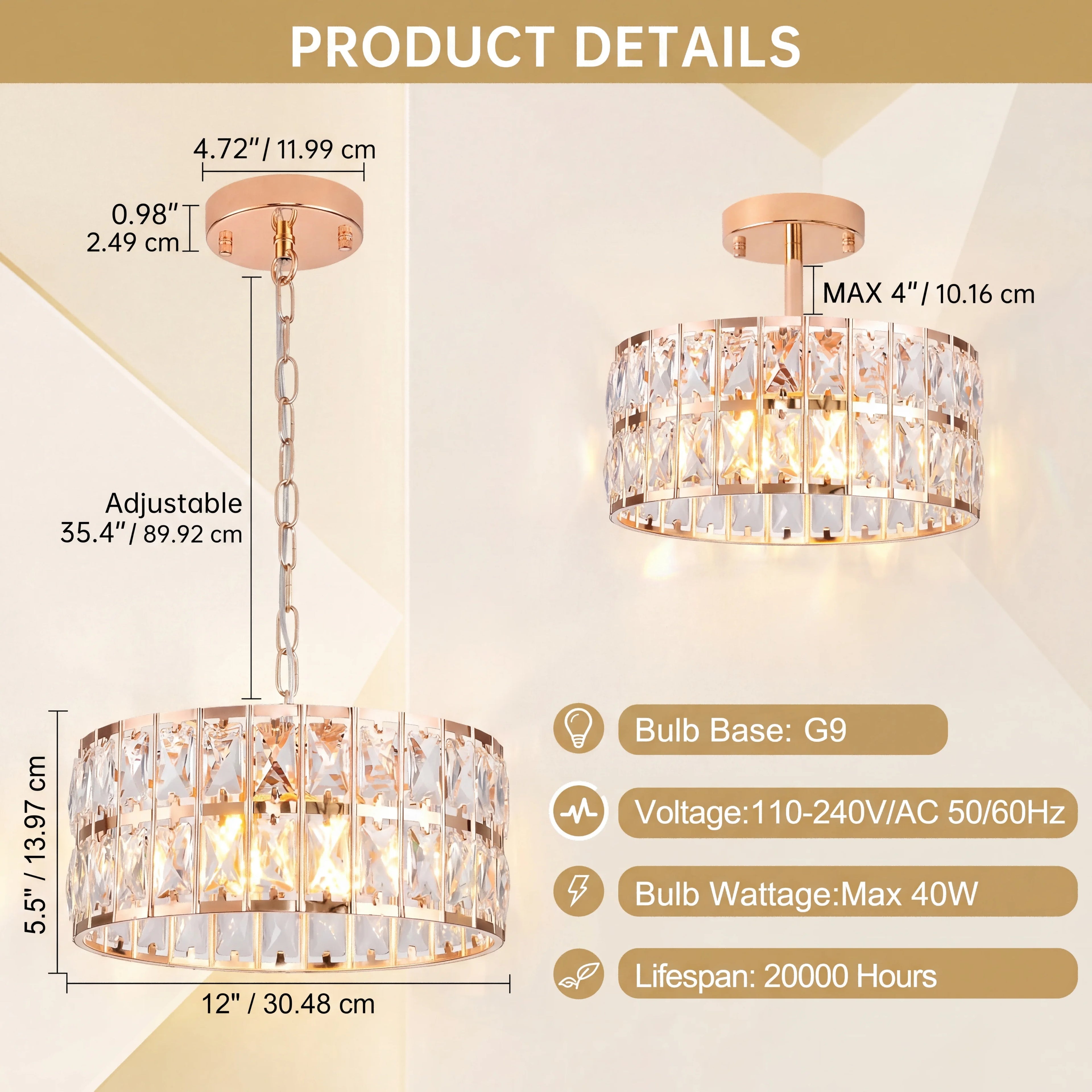 Aurelia Crystal Drum Semi-Flush Ceiling Light