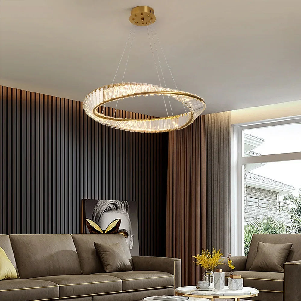 Modern Gold Crystal Möbius Strip Chandelier LED Pendant Light Luxury Ceiling Lamp