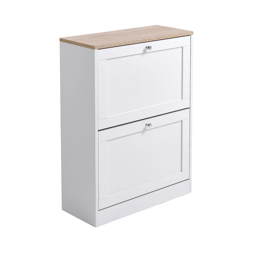 White 2-Drawer Flip-Down Shoe Cabinet
