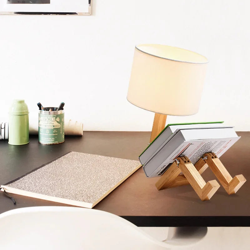 Artisan Wooden Robot Table Lamp | Modern Adjustable Sculptural Desk Light