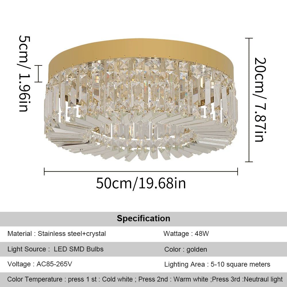 Luxury Crystal Ceiling Light in Gold or Silver