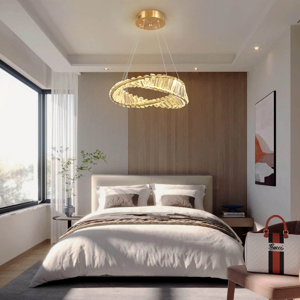 Modern Gold Crystal Möbius Strip Chandelier LED Pendant Light Luxury Ceiling Lamp