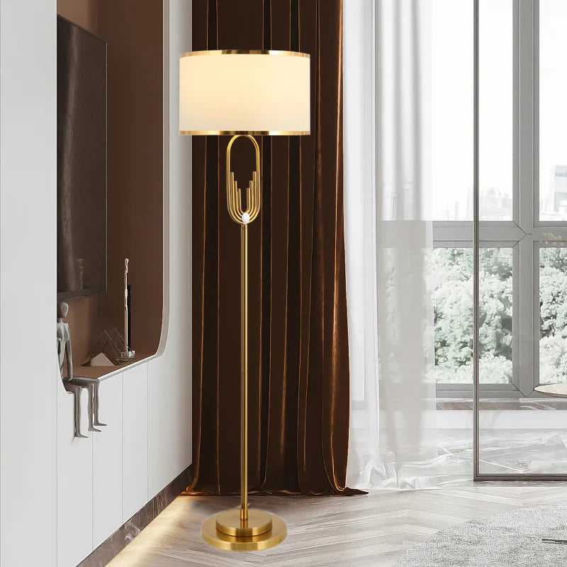 Modern Gold & Fabric Floor Lamp