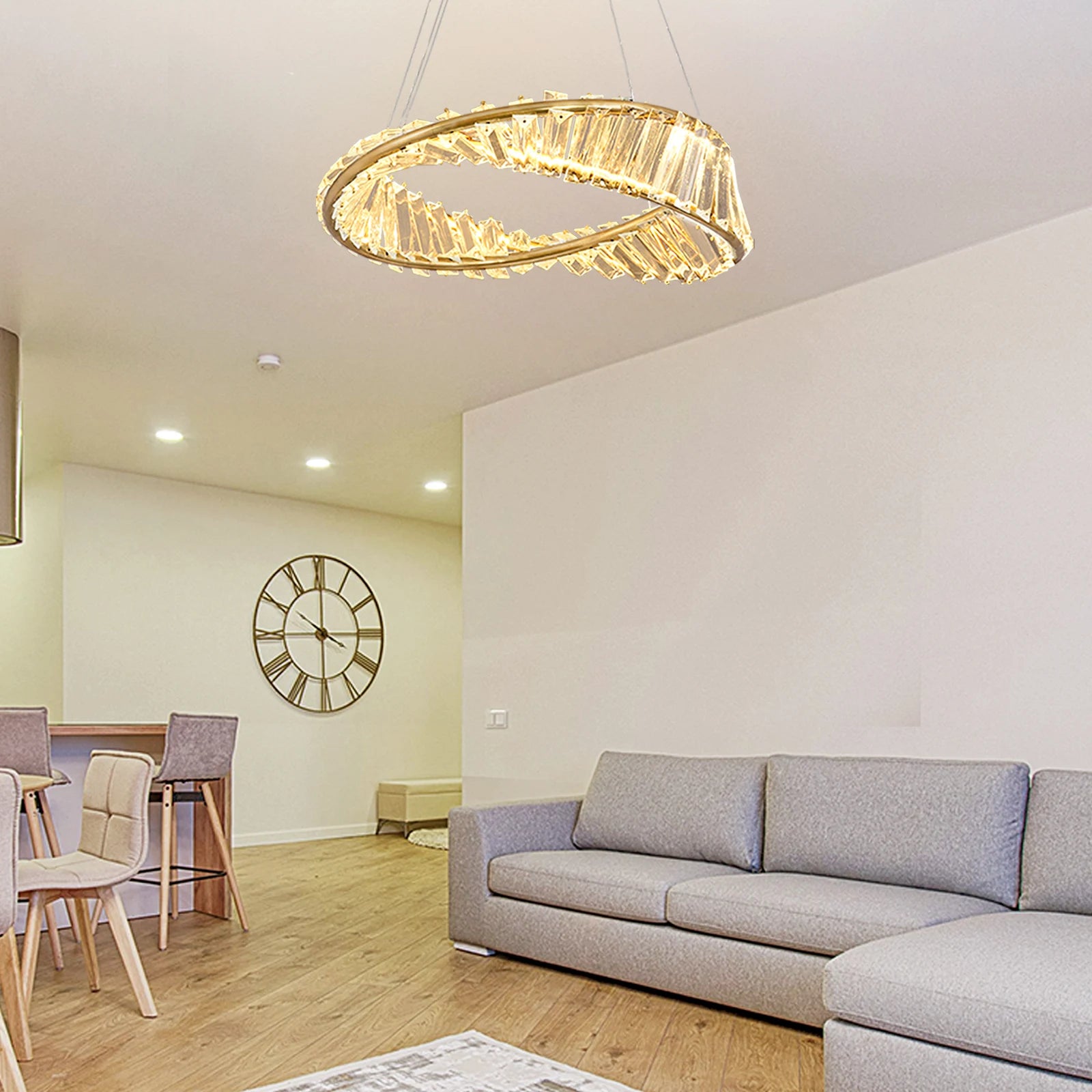 Modern Gold Crystal Möbius Strip Chandelier LED Pendant Light Luxury Ceiling Lamp