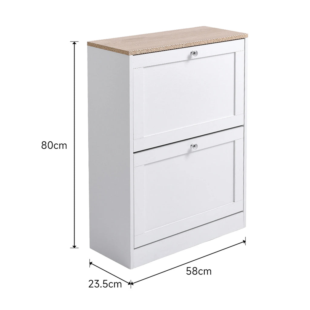 White 2-Drawer Flip-Down Shoe Cabinet