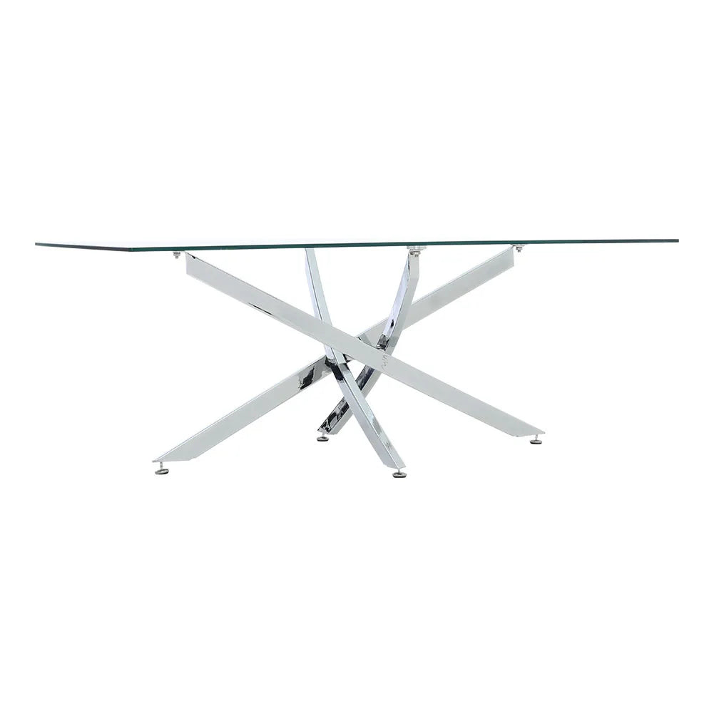 Breeins Modern Clear Glass Coffee Table with Stainless Steel X-Base – Rectangular Contemporary Living Room Table