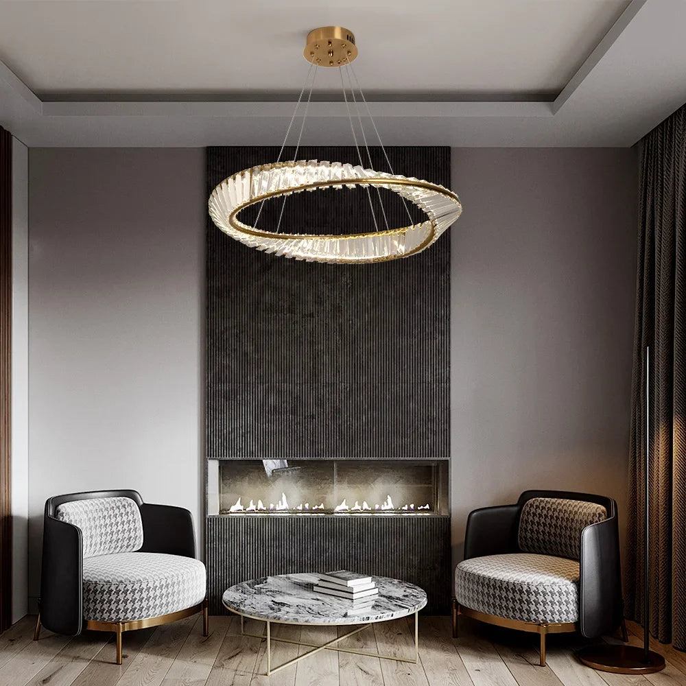 Modern Gold Crystal Möbius Strip Chandelier LED Pendant Light Luxury Ceiling Lamp