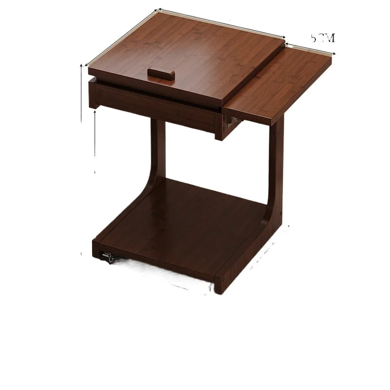 Mobile Bamboo Side Table with Adjustable Top & Hidden Storage