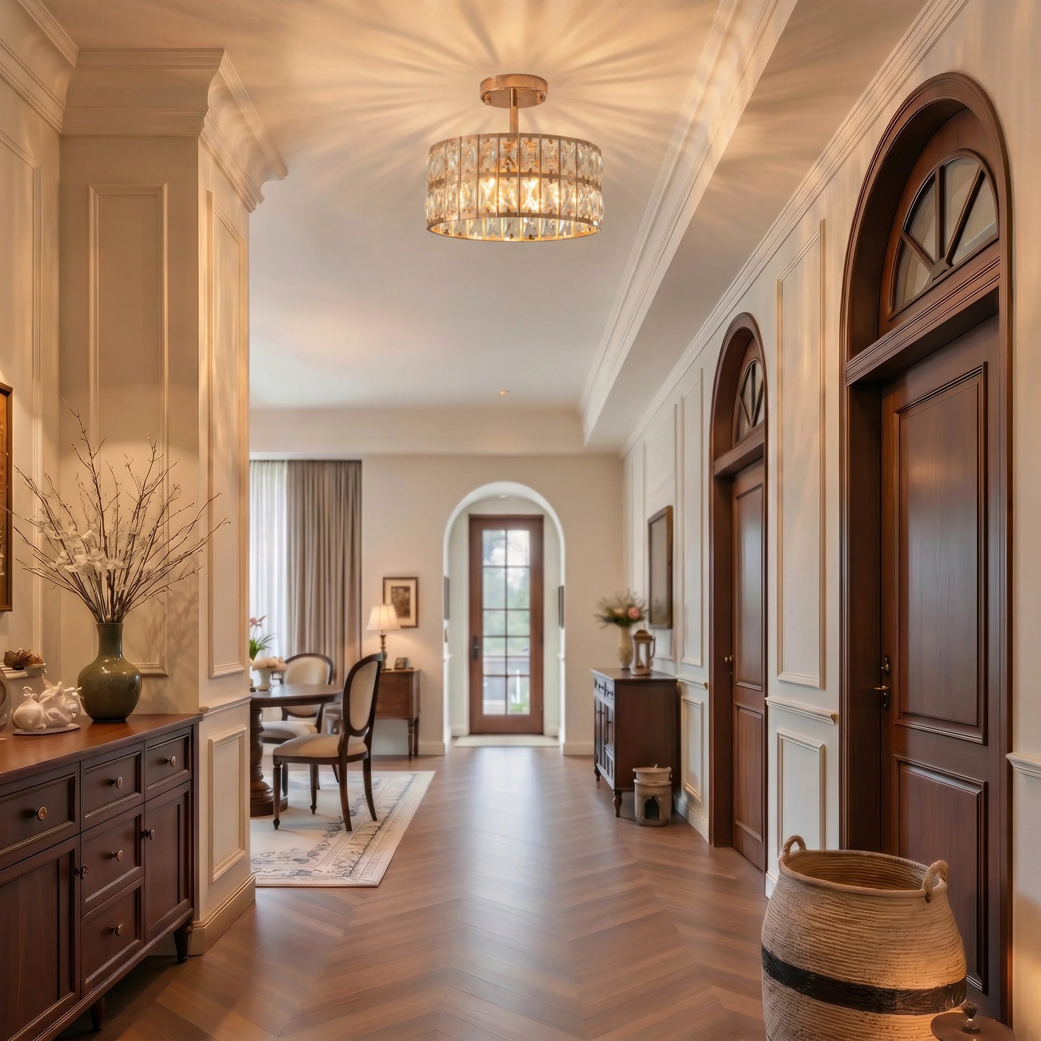 Aurelia Crystal Drum Semi-Flush Ceiling Light