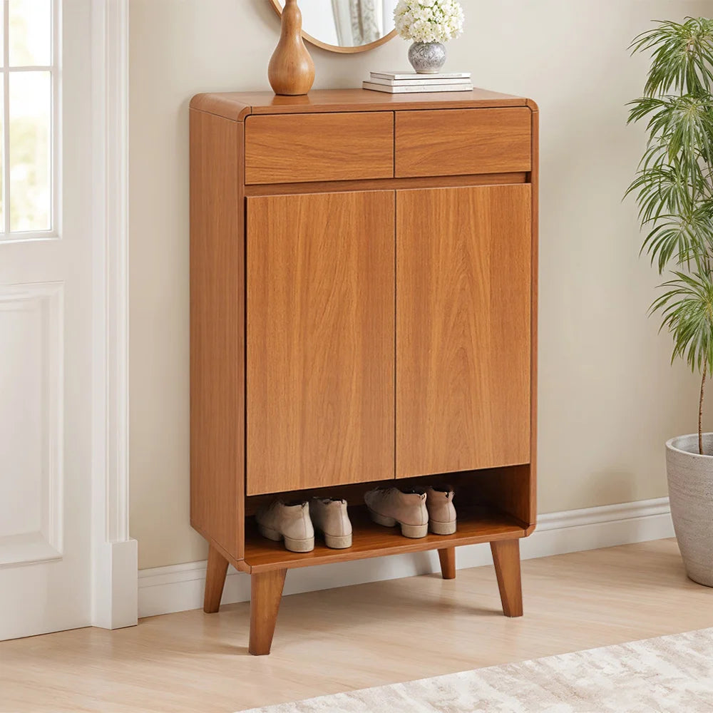 Modern 5-Tier Wooden Shoe Cabinet with 2 Doors & 2 Drawers – Large Capacity Shoe Storage Organizer