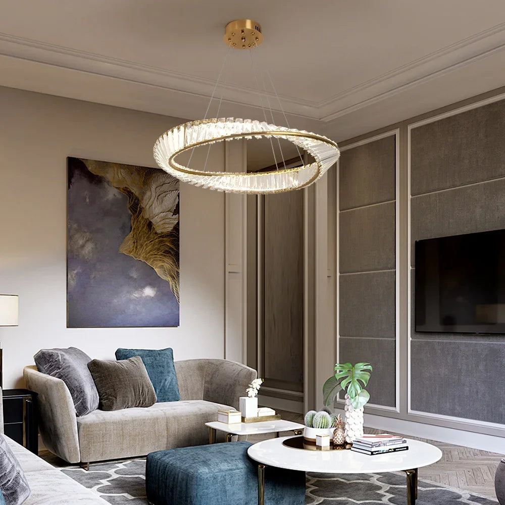 Modern Gold Crystal Möbius Strip Chandelier LED Pendant Light Luxury Ceiling Lamp