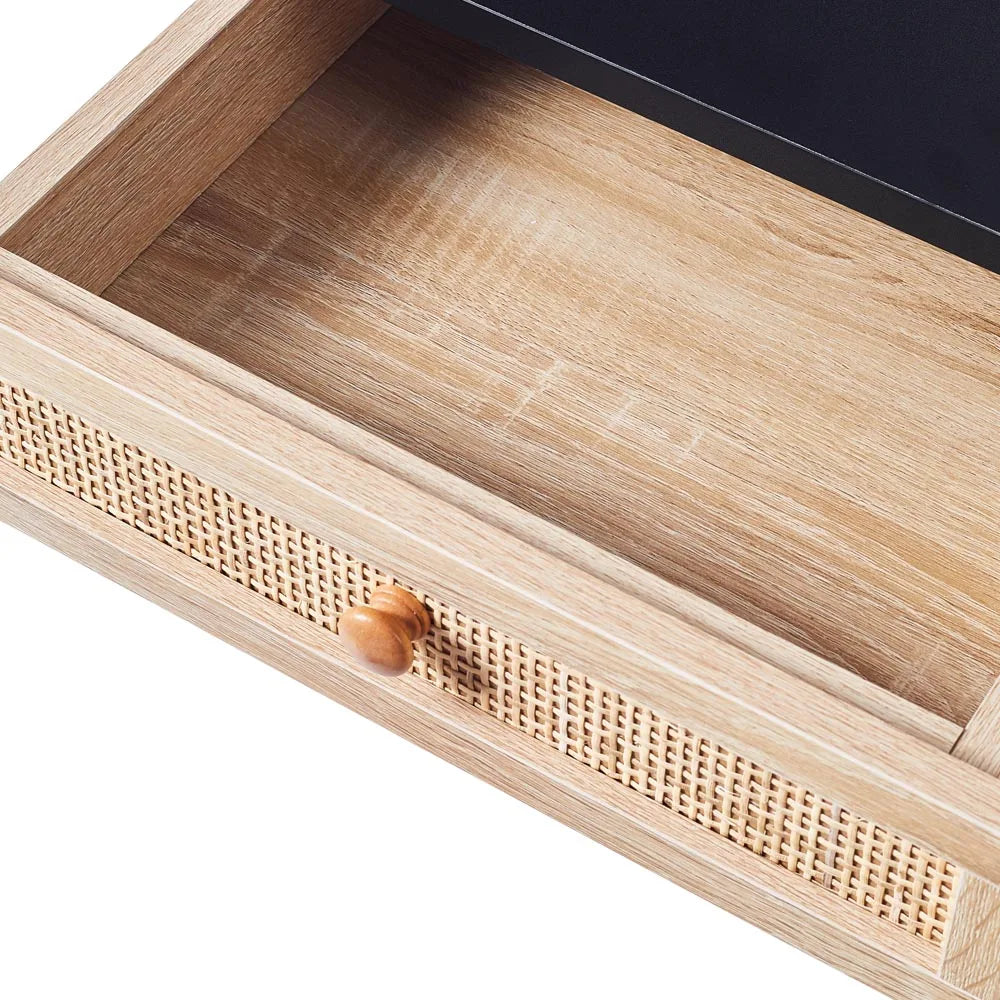 Floating Wall Mounted Bedside Table with Rattan Drawer