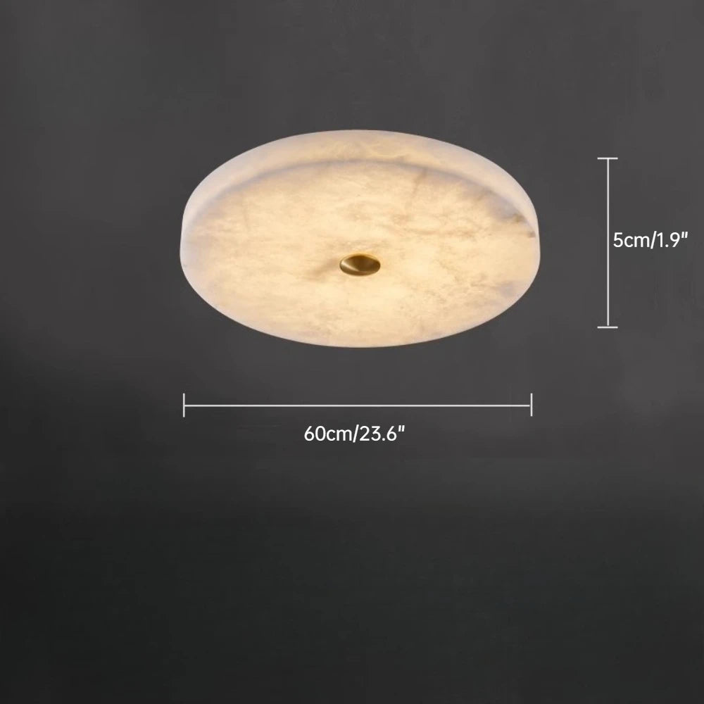 Ceiling light fixture with dimensions on a dark background