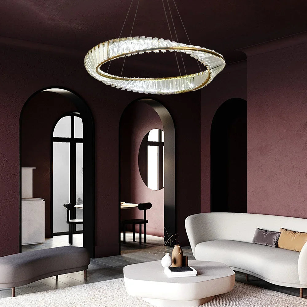 Modern Gold Crystal Möbius Strip Chandelier LED Pendant Light Luxury Ceiling Lamp