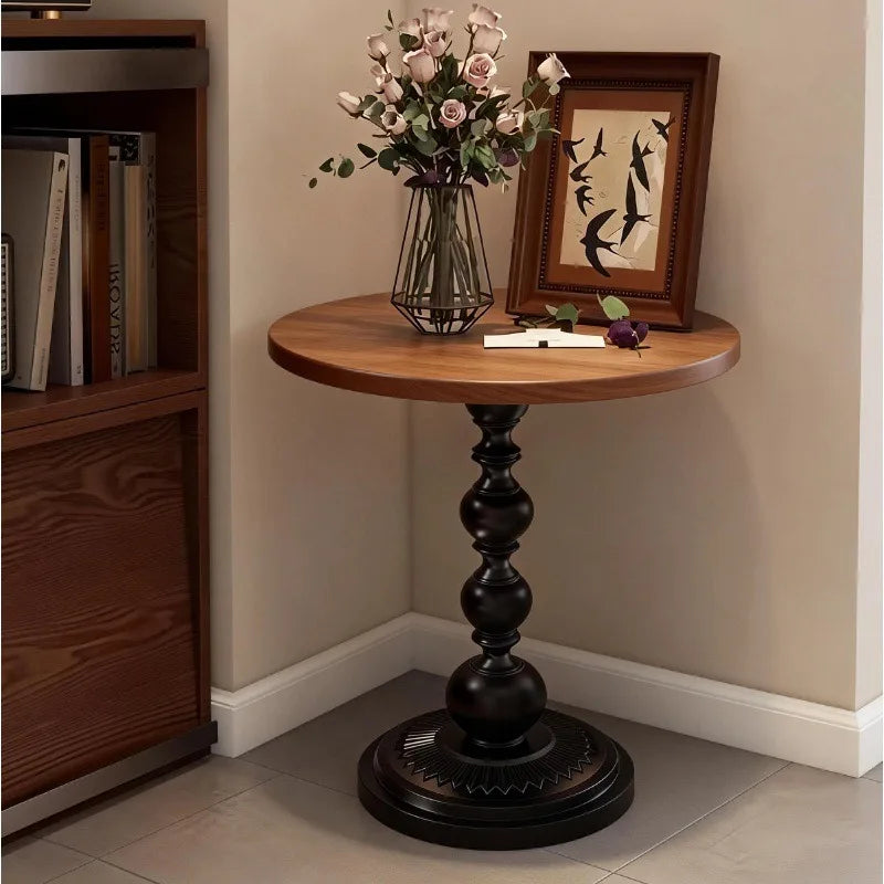 Retro Small Round Side Table - Creative Vintage Coffee Table for Living Room