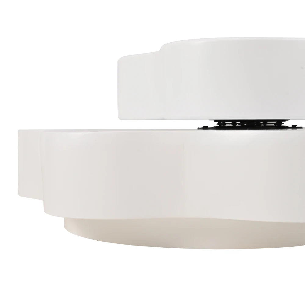 PINGGO Flower-Shaped Rotating Coffee Table - 2-Tier White MDF Rotating End Table & Sofa Side Table