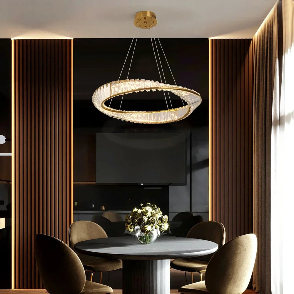 Modern Gold Crystal Möbius Strip Chandelier LED Pendant Light Luxury Ceiling Lamp