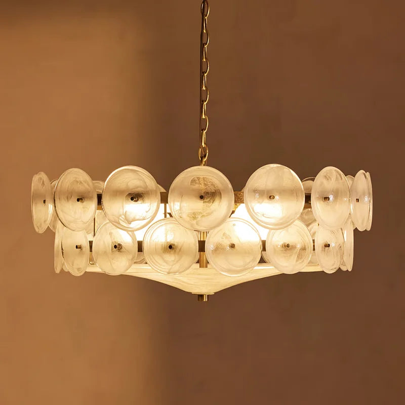 Chandelier with glass bulbs on a brown background