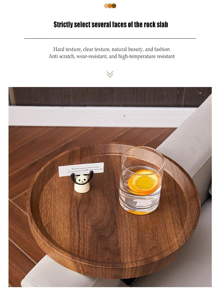 Round Marble Sofa Armrest Tray Table - Portable Mini Coffee Table