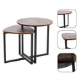 Round and triangular nesting coffee table set with modern space-saving design.