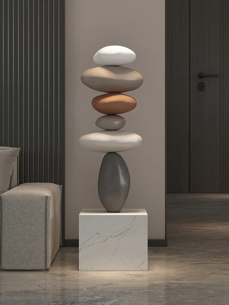 Nordic Balance Stone Sculpture – Modern Floor Décor