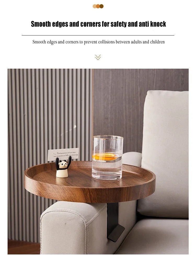 Round Marble Sofa Armrest Tray Table - Portable Mini Coffee Table