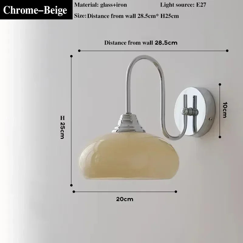 Wall-mounted light fixture with dimensions on a gray background