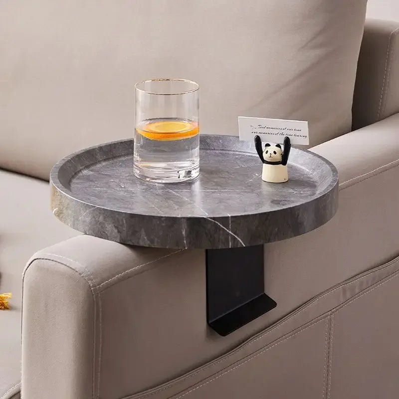 Round Marble Sofa Armrest Tray Table - Portable Mini Coffee Table