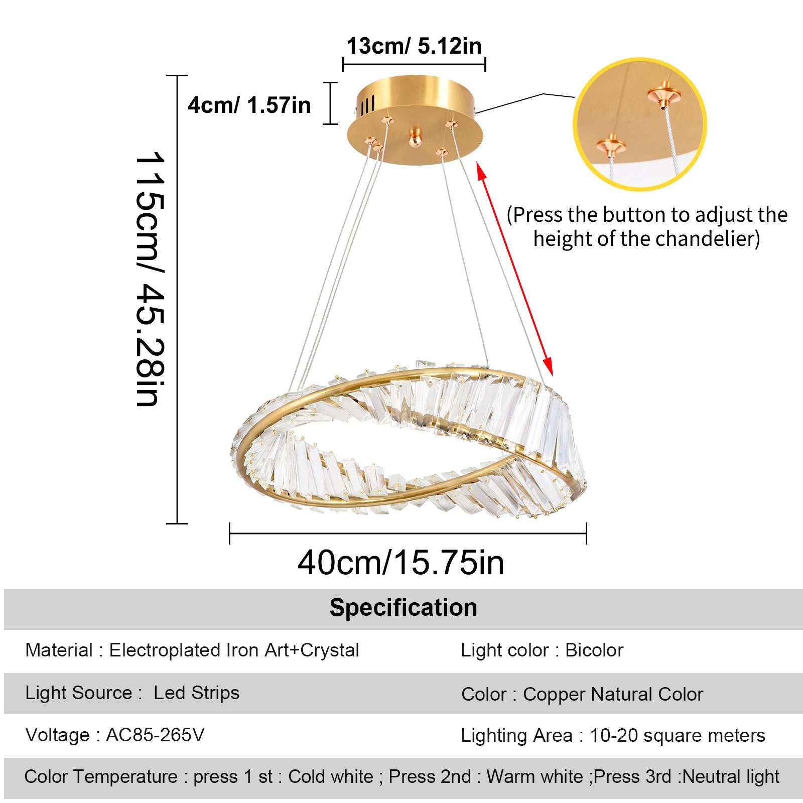 Modern Gold Crystal Möbius Strip Chandelier LED Pendant Light Luxury Ceiling Lamp