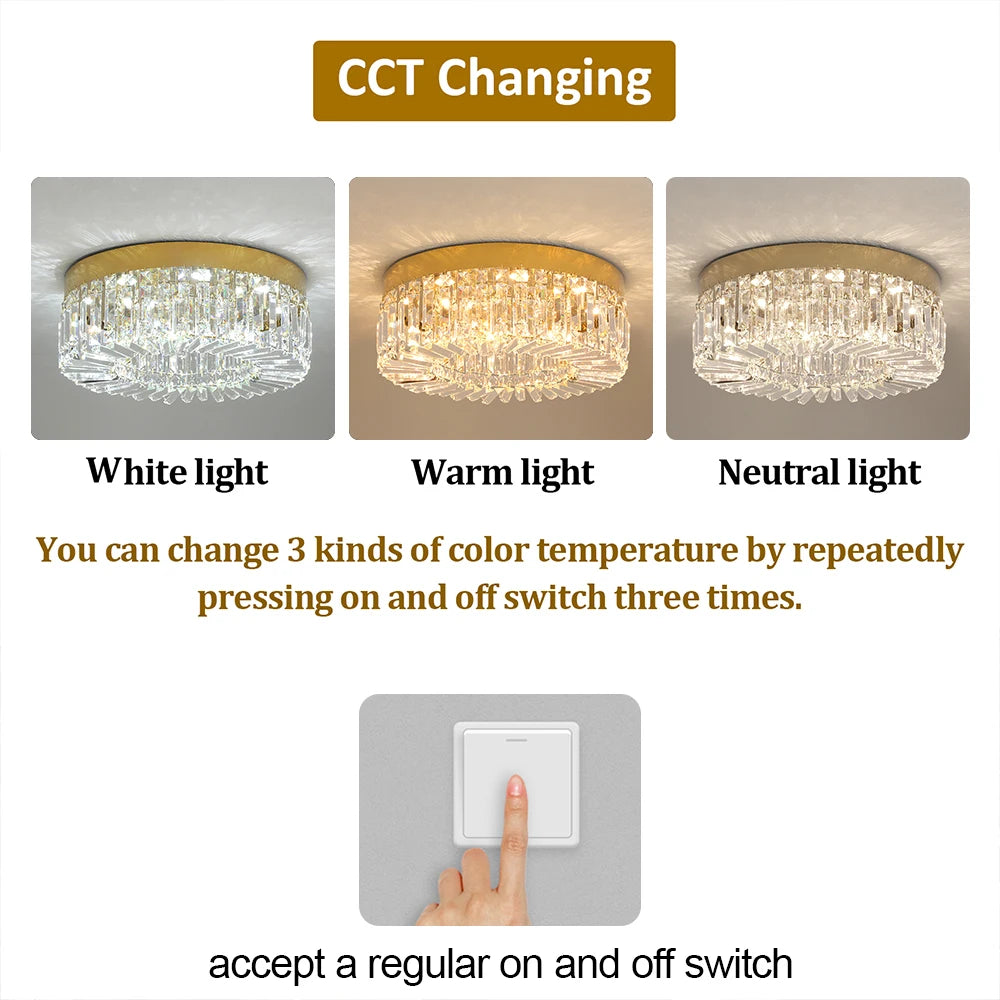 Luxury Crystal Ceiling Light in Gold or Silver