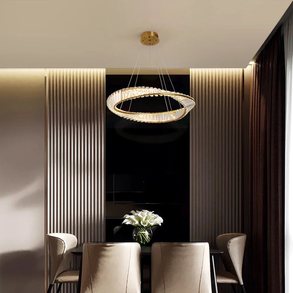 Modern Gold Crystal Möbius Strip Chandelier LED Pendant Light Luxury Ceiling Lamp