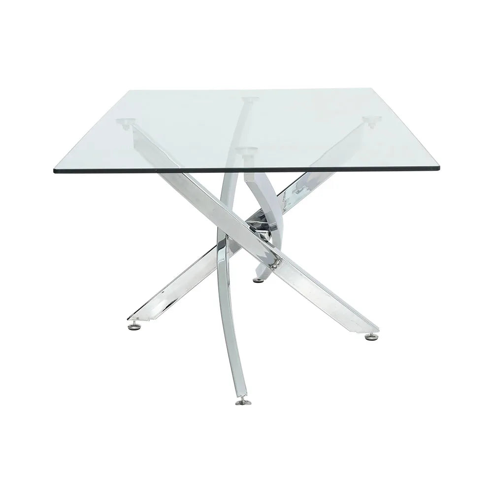 Breeins Modern Clear Glass Coffee Table with Stainless Steel X-Base – Rectangular Contemporary Living Room Table