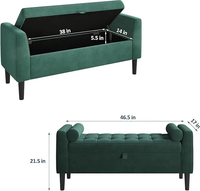 Harrington Upholstered Storage Bench with Arms