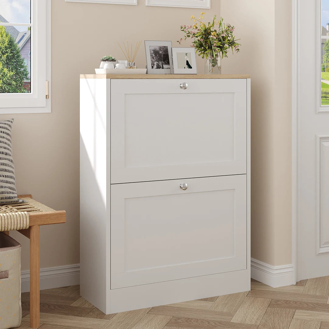 White 2-Drawer Flip-Down Shoe Cabinet