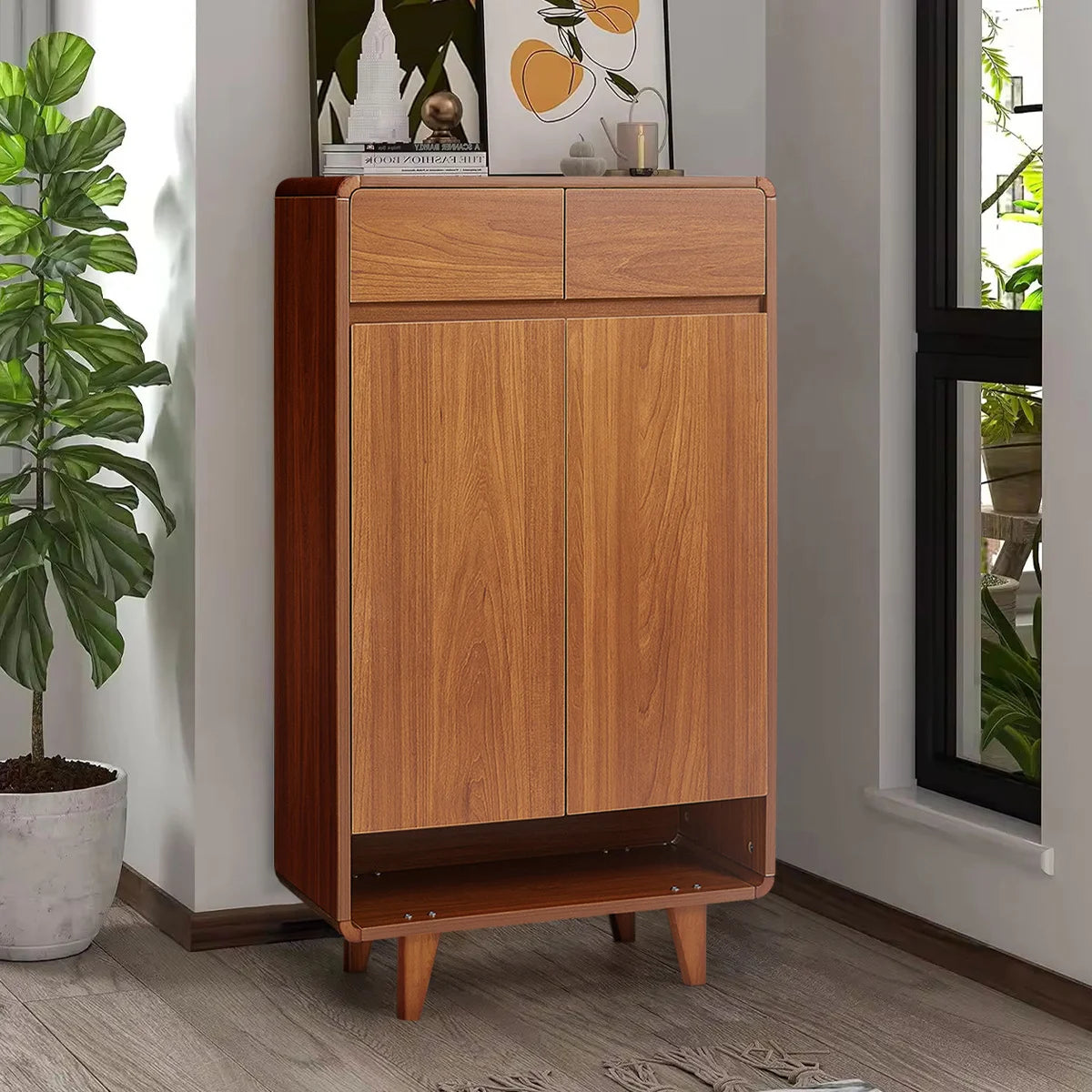 Modern 5-Tier Wooden Shoe Cabinet with 2 Doors & 2 Drawers – Large Capacity Shoe Storage Organizer