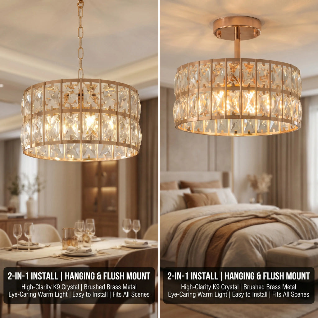 Aurelia Crystal Drum Semi-Flush Ceiling Light