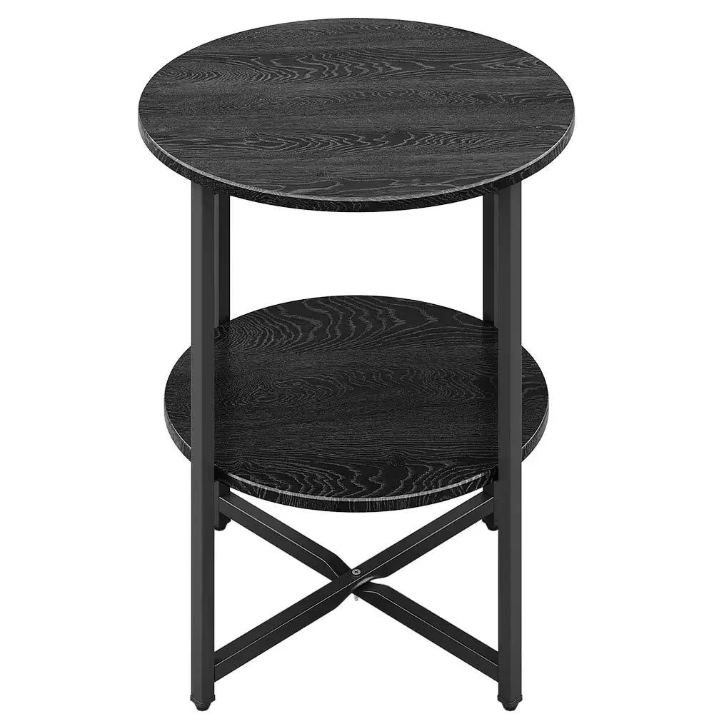 Modern Black Round Side Table with Lower Storage Shelf