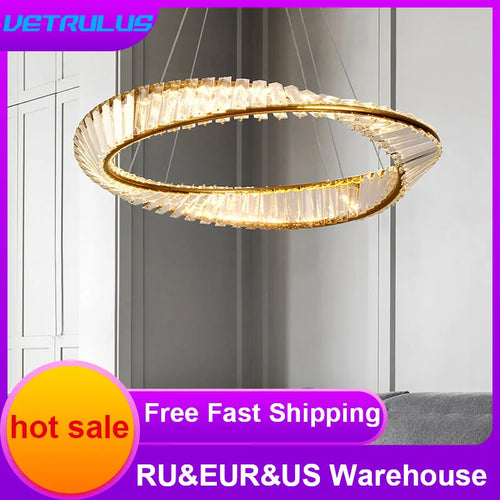 Modern Gold Crystal Möbius Strip Chandelier LED Pendant Light Luxury Ceiling Lamp