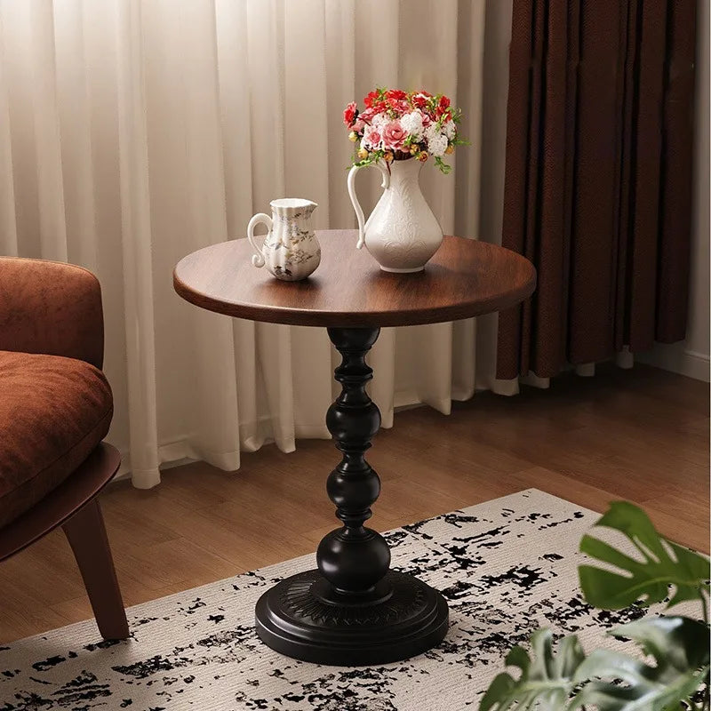 Retro Small Round Side Table - Creative Vintage Coffee Table for Living Room