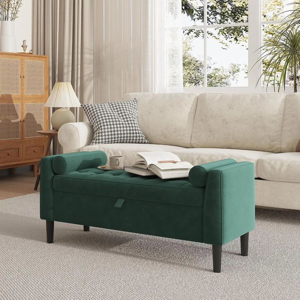 Harrington Upholstered Storage Bench with Arms
