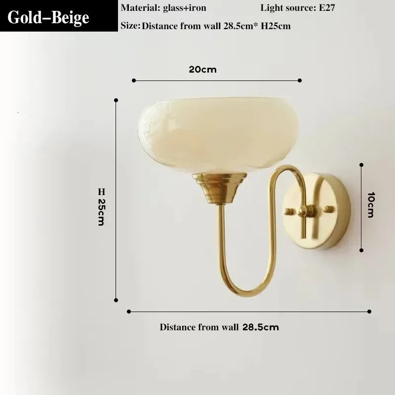 Wall-mounted light fixture with dimensions on a white background
