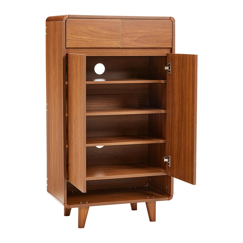 Modern 5-Tier Wooden Shoe Cabinet with 2 Doors & 2 Drawers – Large Capacity Shoe Storage Organizer