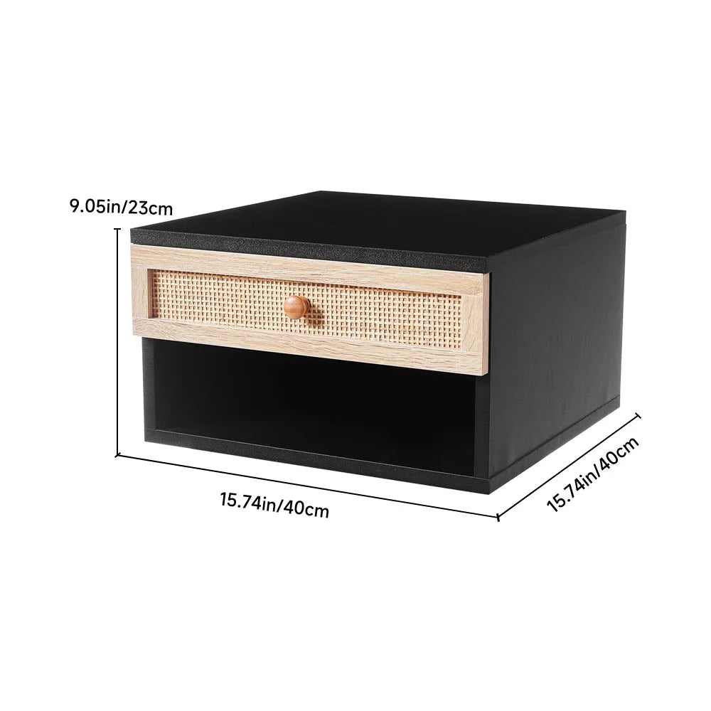 Floating Wall Mounted Bedside Table with Rattan Drawer