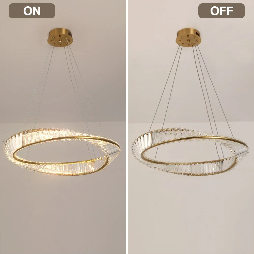 Modern Gold Crystal Möbius Strip Chandelier LED Pendant Light Luxury Ceiling Lamp