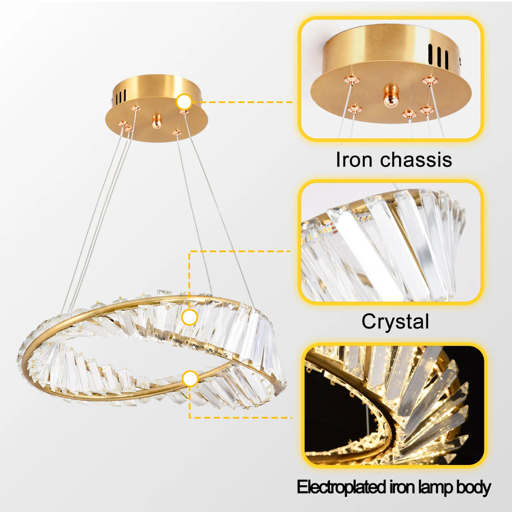 Modern Gold Crystal Möbius Strip Chandelier LED Pendant Light Luxury Ceiling Lamp